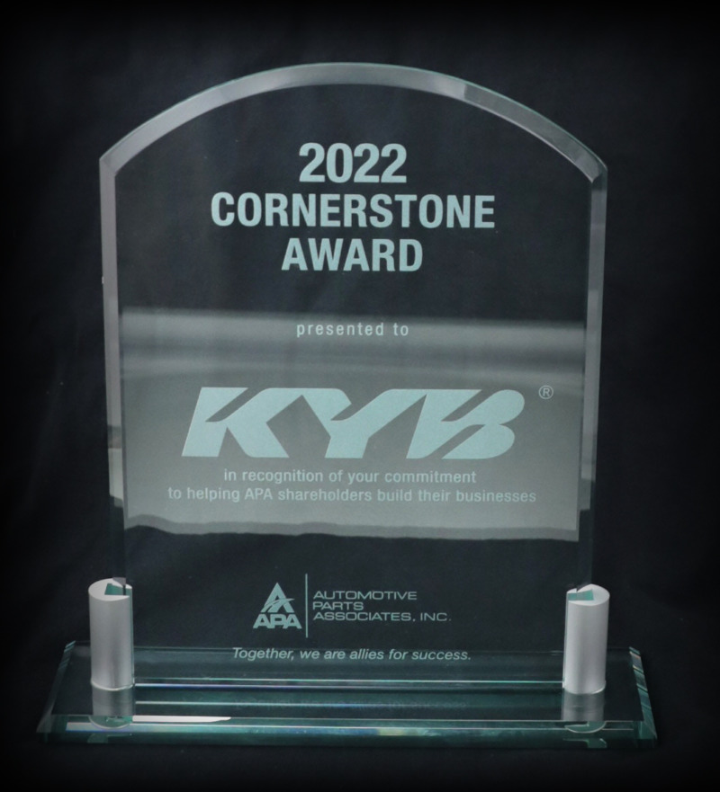 KYB has been awarded the Automotive Parts Associates 2022 Suppliers of the Year Cornerstone Award. 