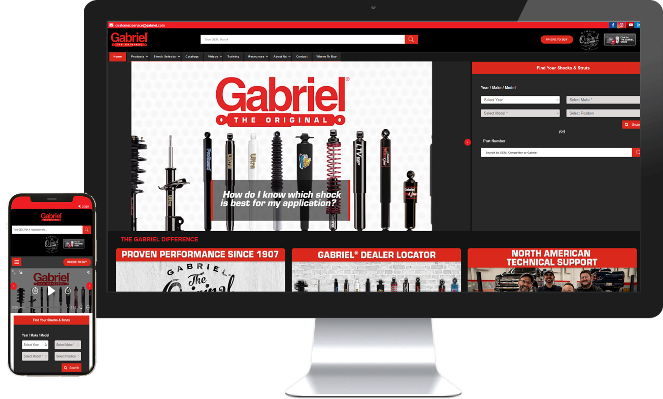 Gabriel (Ride Control, LLC), ride control manufacturing since 1907, launched its all-new website on Gabriel.com.